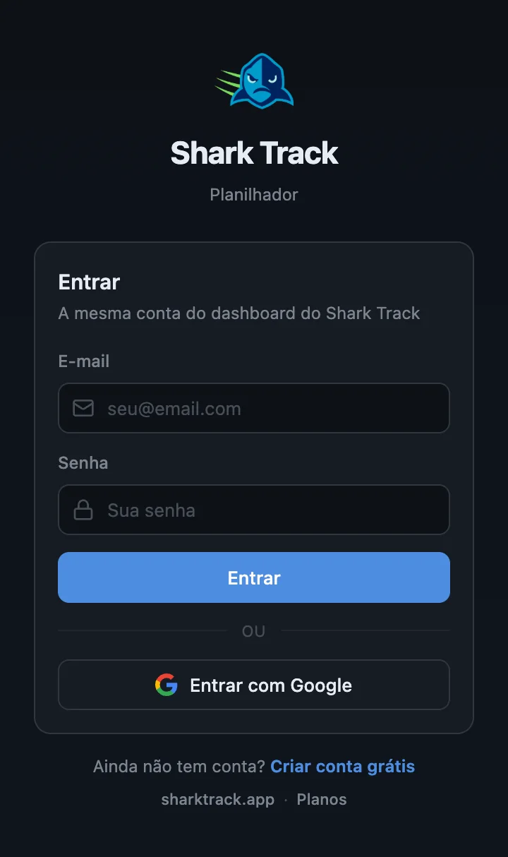 Tela de login da extensão