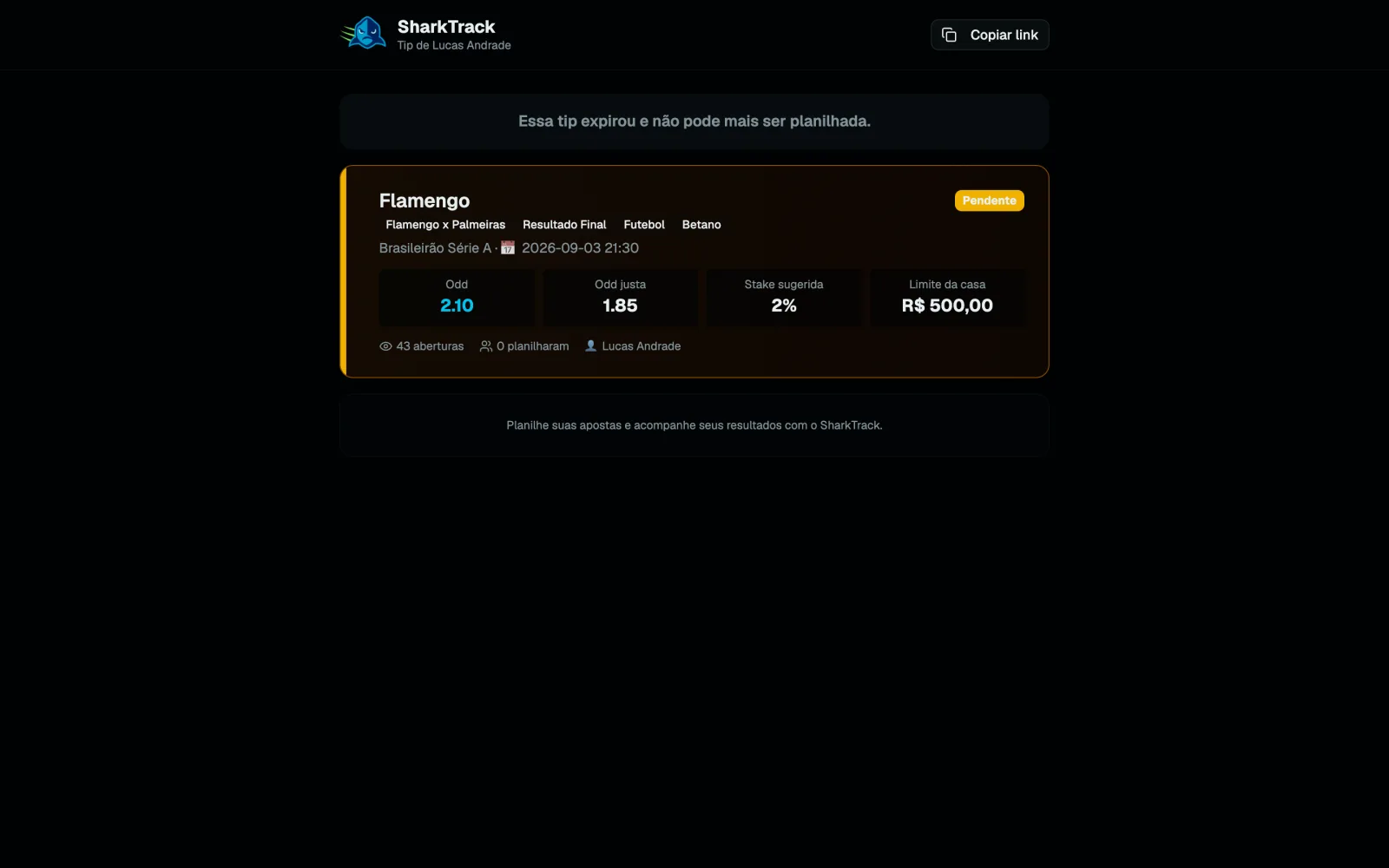 Página pública da tip com os botões de planilhar