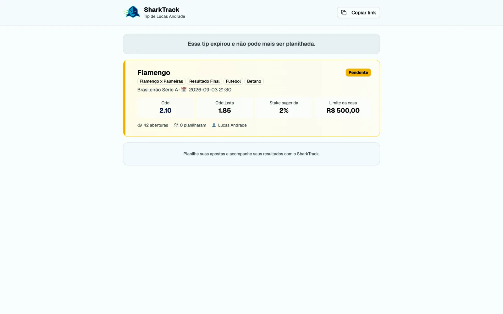 Página pública da tip com os botões de planilhar
